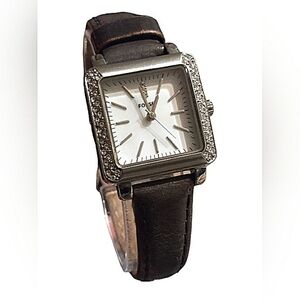 Fossil ES2618 Women’s 25mm Square Dial Crystal Bling Silver Tone Watch